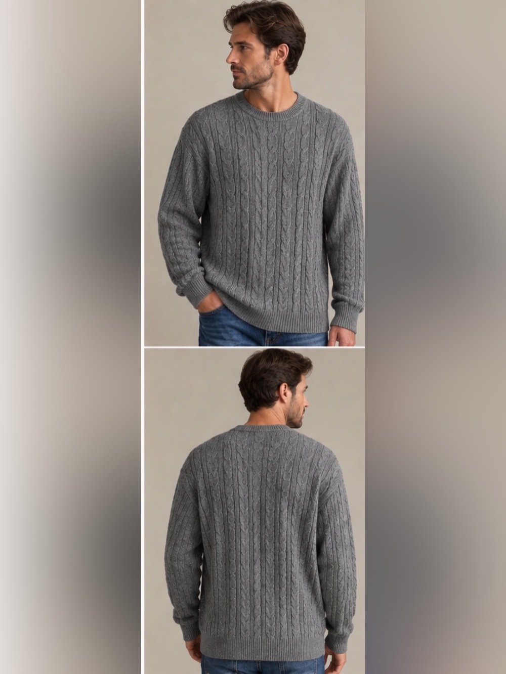 Alex Cannon heather gray crew neck cable knit sweater
